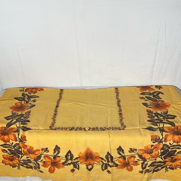 Vintage Other - Vintage Floral Yellow & Orange Tablecloth